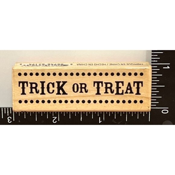 Halloween "Trick Or Treat" CraftSmart Wood mounted Rubber Stamp 409173 - Picture 1 of 4